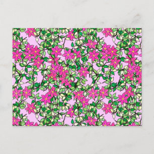 Fucshia flowers on a pale pink background postcard