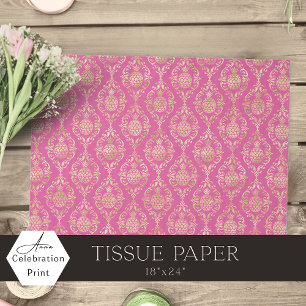 Fucsia Pink Gold Pineapple Damask Tissue Paper