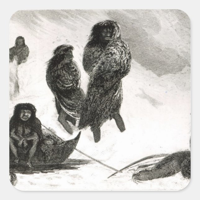 Fuegians going to trade in Zapallos Square Sticker (Front)