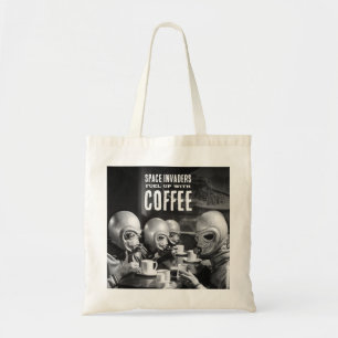 Fuel Up with Coffee Space Invaders Vintage Photo Tote Bag