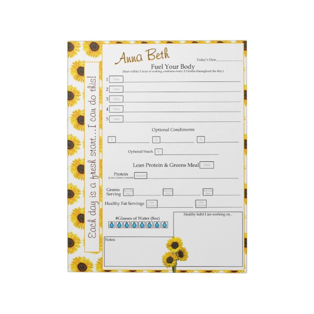 Fuel Your Body 6 Times Per Day Food Tracker Notepad (Rotated)