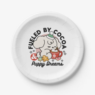 Fueled by Cocoa and Puppy Dreams – Cute Winter Dog Paper Plate