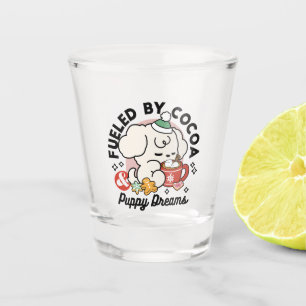 Fueled by Cocoa and Puppy Dreams – Cute Winter Dog Shot Glass