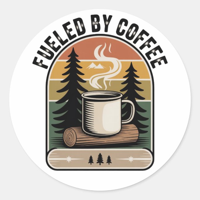 Fueled by Coffee Retro Camp  Classic Round Sticker (Front)