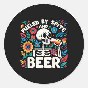 Fueled By Spite And Beer Halloween Skeleton Floral Classic Round Sticker