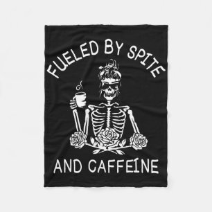 Fueled By Spite And Caffeine Floral Halloween Skel Fleece Blanket