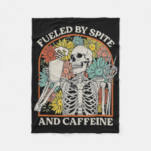 Fueled By Spite And Caffeine Skeleton Halloween Co Fleece Blanket