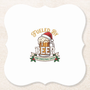 Fuelled Beer Christmas Cheer Mug Santa Hat Holly Paper Coaster