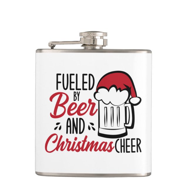 Fuelled By Beer and Christmas Cheer Hip Flask (Front)