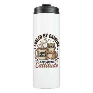 Fuelled by Caffeine and Serious Cattitude Funny Ca Thermal Tumbler