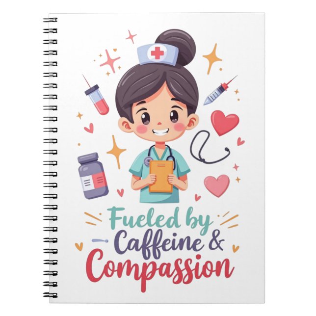 Fuelled by Caffeine & Compassion – Cute Pastel Notebook (Front)