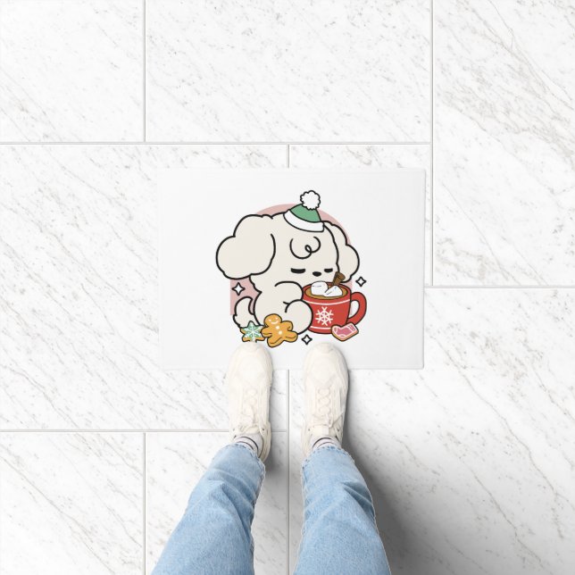 Fuelled by Cocoa and Puppy Dreams – Cute Winter Do Doormat (Indoor)