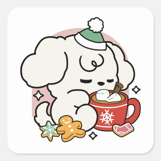 Fuelled by Cocoa and Puppy Dreams – Cute Winter Do Square Sticker (Front)