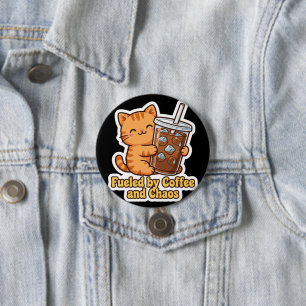 Fuelled by Coffee and Chaos Cute Orange Cat 7.5 Cm Round Badge