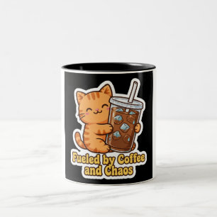 Fuelled by Coffee and Chaos Cute Orange Cat Two-Tone Coffee Mug