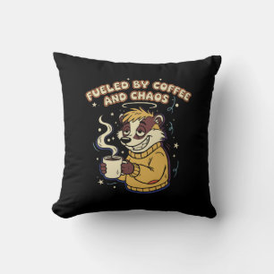 Fuelled By Coffee And Chaos Funny Retro Badger  Cushion