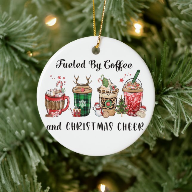 Fuelled by Coffee and Christmas Cheer Ceramic Ornament (Tree)