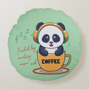 fuelled by coffee and country music round cushion