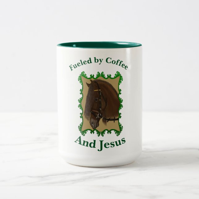 Fuelled by Coffee and Jesus .horse Two-Tone Coffee Mug (Center)