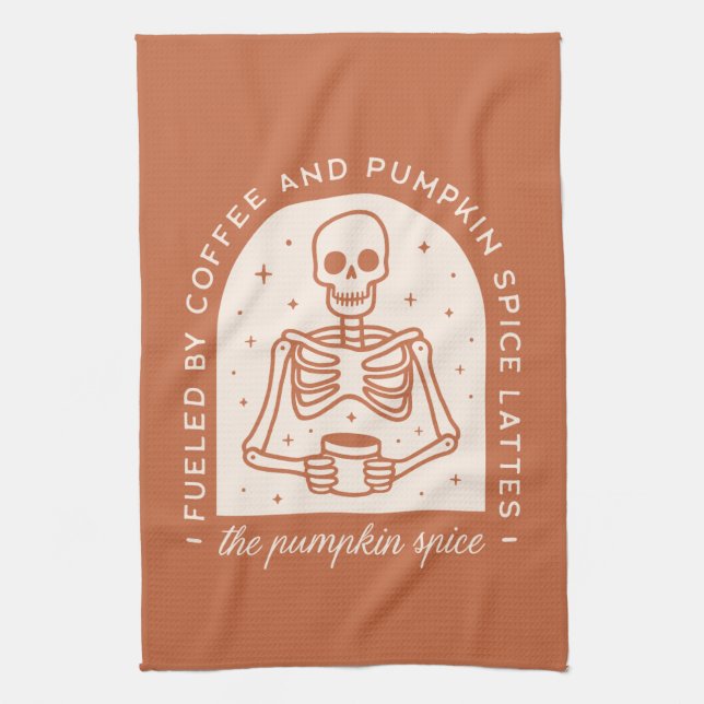 Fuelled By Coffee and Pumpkin Spice Lattes Tea Towel (Vertical)