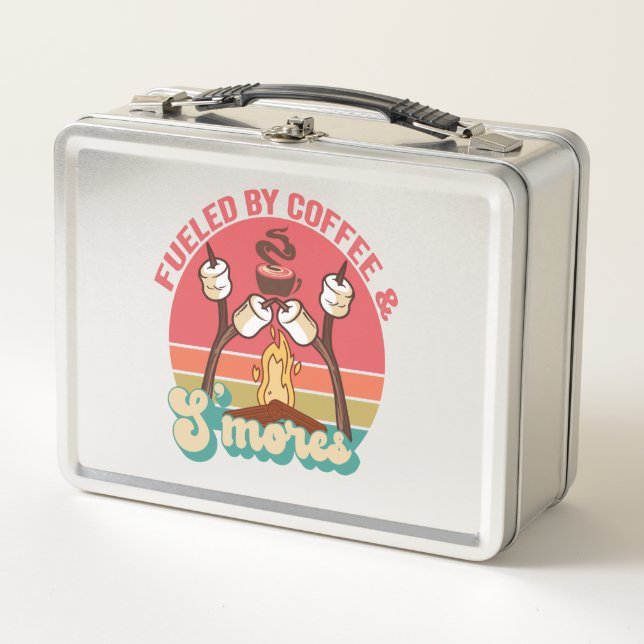 Fuelled by Coffee and S'mores Funny Outdoors Lover Metal Lunch Box (Front)