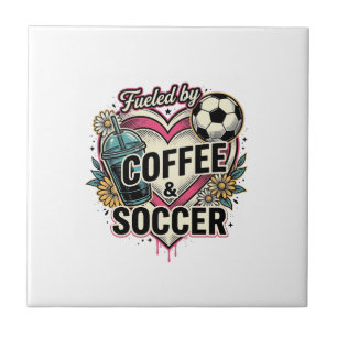 Fuelled By Coffee And Soccer Vintage Shirt Design_ Ceramic Tile