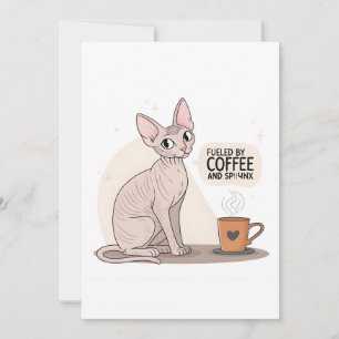 Fuelled by Coffee and Sphynx Cat Illustration Holiday Card