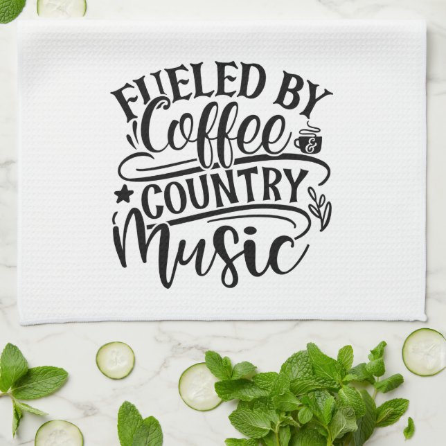 Fuelled by Coffee Country Music Fun Cute Tea Towel (Folded)