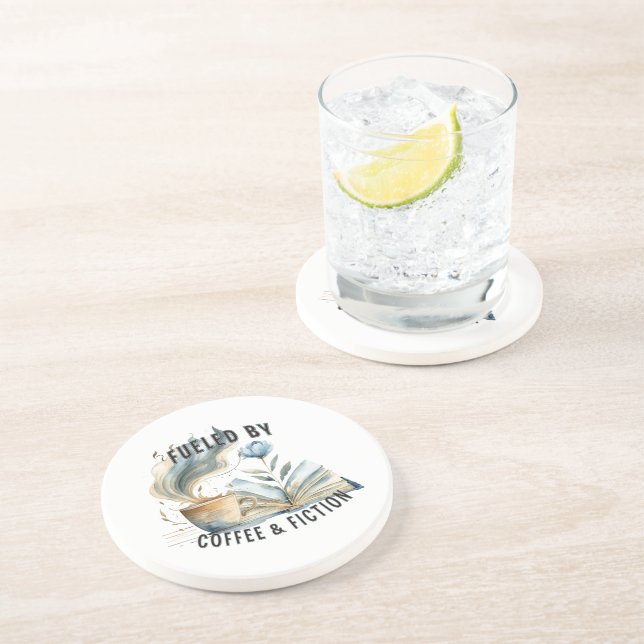 Fuelled by Coffee & Fiction Sandstone Coaster (Side)