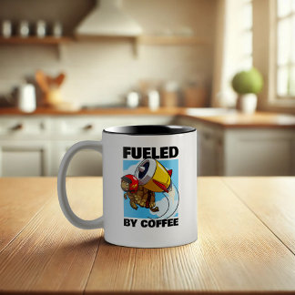 Fuelled By Coffee Funny Flying Tortoise Cartoon Two-Tone Coffee Mug
