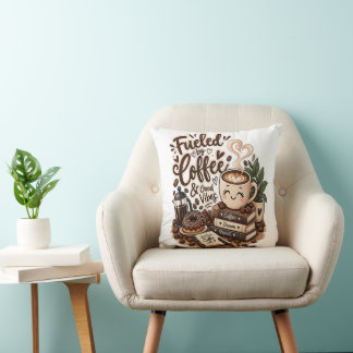 Fuelled by Coffee & Good Vibes – Cute Coffee Lover Cushion