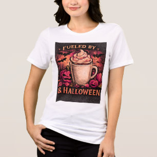 Fuelled By Coffee & Halloween Funny Autumn Graphic Tri-Blend Shirt