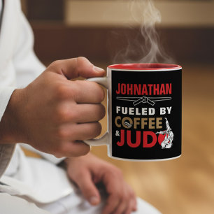 Fuelled by Coffee & Judo Funny Cool Two-Tone Coffee Mug
