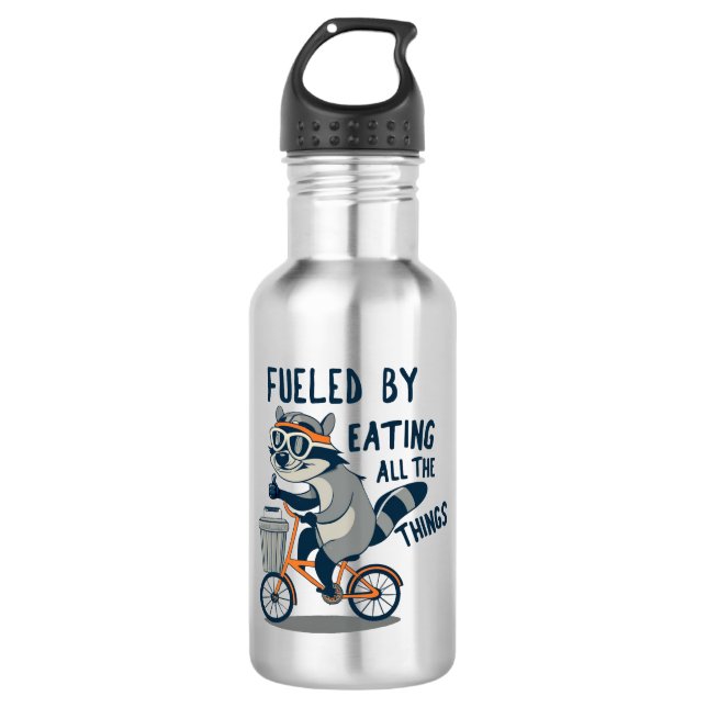 Fuelled By Eating All The Things Racoon Cycling 532 Ml Water Bottle (Front)