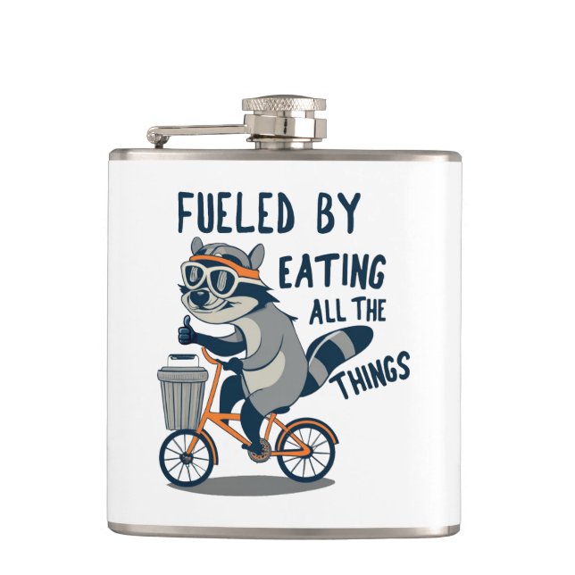 Fuelled By Eating All The Things Racoon Cycling Hip Flask (Front)