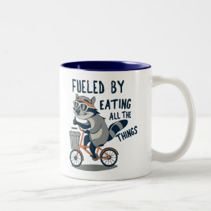 Fuelled By Eating All The Things Racoon Cycling Two-Tone Coffee Mug