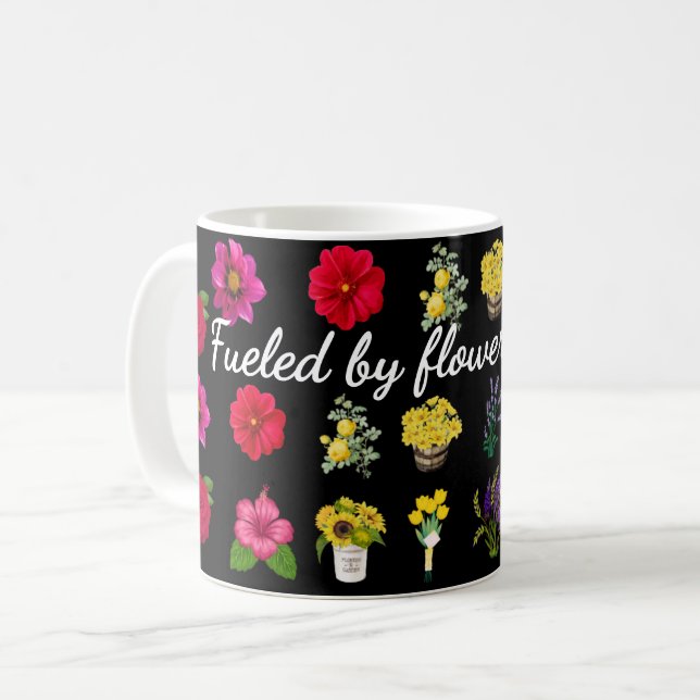 Fuelled by Flowers & Lattes | Pastel Floral Patter Coffee Mug (Front Left)