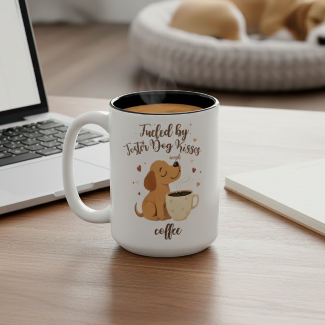 Fuelled By Foster Dog Kisses Coffee Rescue Two-Tone Coffee Mug (Dog foster lover coffee mug)