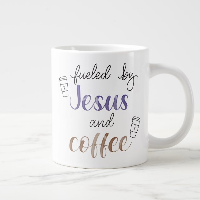 Fuelled by Jesus and coffee   Large Coffee Mug (Right)
