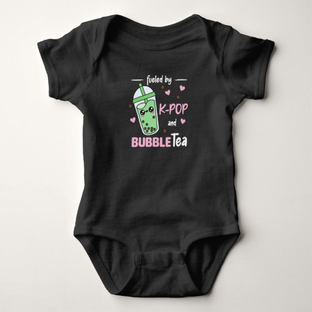 Fuelled By K-Pop And Bubble Tea Kawaii Boba Tea Baby Bodysuit (Front)