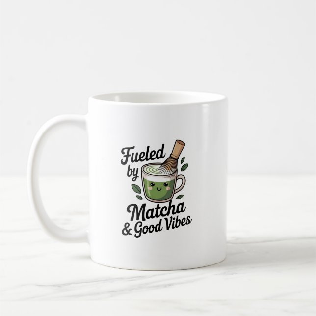 Fuelled by Matcha & Good Vibes – Cute Tea Lover Mu Coffee Mug (Left)