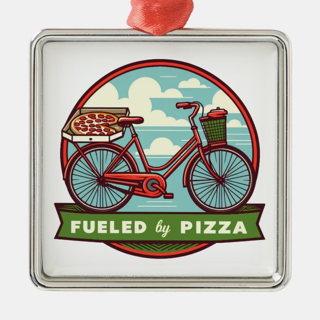 Fuelled By Pizza Bike Metal Ornament (Front)
