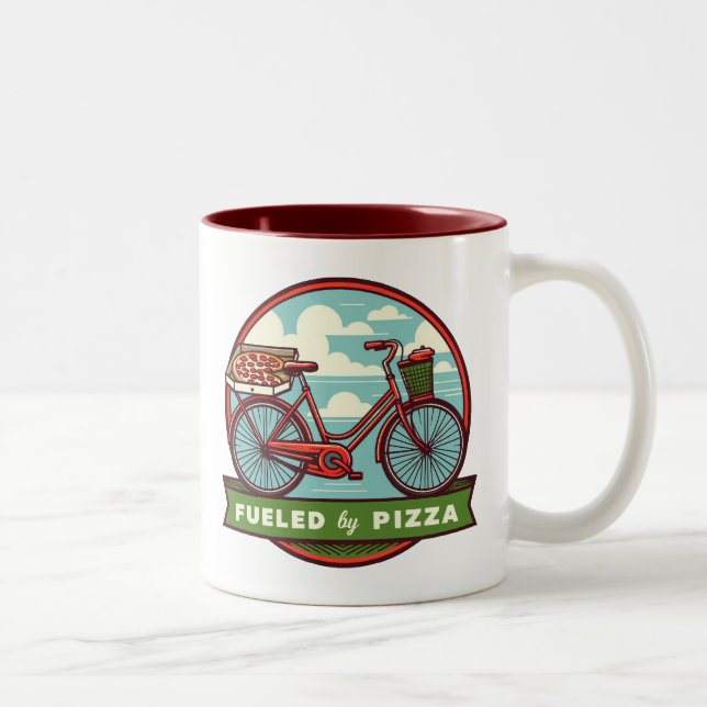 Fuelled By Pizza Bike Two-Tone Coffee Mug (Right)