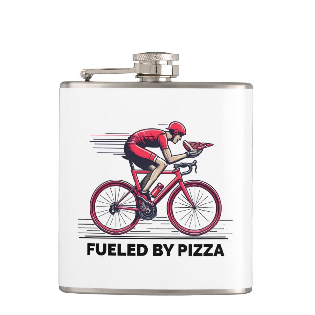 Fuelled By Pizza Cyclist Hip Flask (Front)