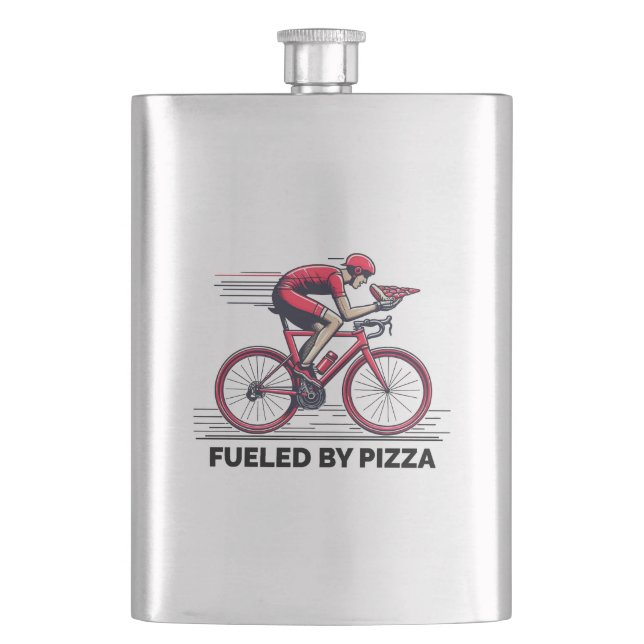Fuelled By Pizza Cyclist Hip Flask (Front)