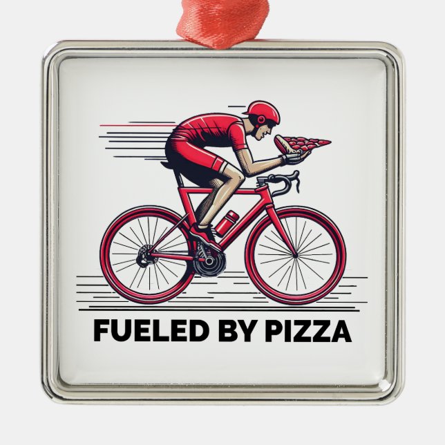 Fuelled By Pizza Cyclist Metal Ornament (Front)