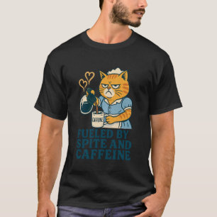 Fuelled by Spite and Caffeine Angry Cat Design T-Shirt