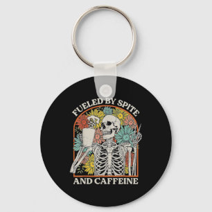 Fuelled By Spite And Caffeine Skeleton Halloween C Key Ring