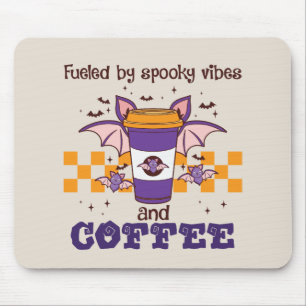 Fuelled By Spooky Vibes and Coffee – Halloween Bat Mouse Pad