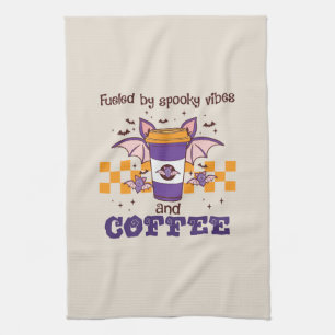Fuelled By Spooky Vibes and Coffee – Halloween Bat Tea Towel